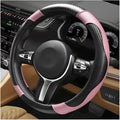 Car Steering Wheel Cover, 15 Inch Anti-Slip Stretch Leather Steering Wheel Protector, Comfortable Breathable Sporty Steering Wheel Cover for Women Men, Car Accessories (Black & Pink)