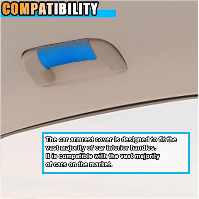 2PCS Car Inside Door Handle Protector, Colorful Soft Fluff Car Pull Handle Cover, Anti-Scratch Grab Handle Wrap, Car Interior Decoration Accessories for Women Men (Blue)