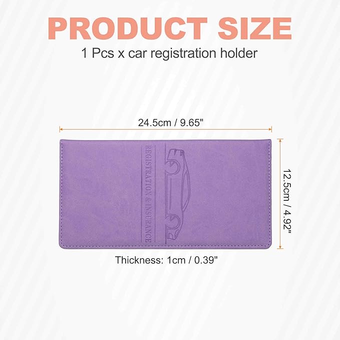 HARFINGTON Car Registration and Insurance Holder 9.65" x 4.92" PU Leather Vehicle Glove Box Organizer Storage Accessories Men Women Car ID Holder for License ID Cards Bank Cards, Dark Purple