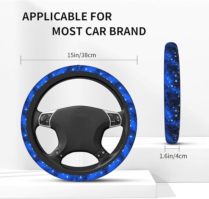 Blue Galaxy Steering Wheel Cover for Women Men Girls Car Accessories Decor Anti-Slip Neoprene Auto Steering Wheel Covers Protector Universal 15 Inch