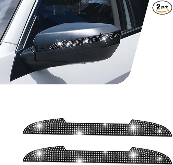 2PCS Bling Car Door Handle Scratch Protector, Car Rear View Mirror Anti-Scratch Sticker, Rhinestone Auto Exterior Accessories, Universal for SUV, Sedan, Truck(Black)