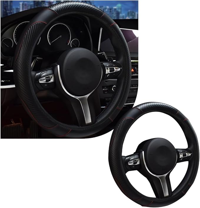 Car Steering Wheel Cover, 15 Inch Leather Breathable Auto Steering Wheel Protector, Comfortable Non-Slip Vehicle Steering Wheel Covers, Universal Interior Car Accessories (Black)