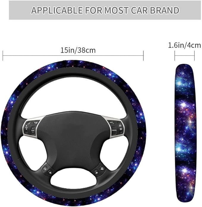 Swono Galaxy Purple Car Steering Wheel Covers Abstract Beautiful Space with Star Women Men Interior Accessories Universal 15 Inch Steering Steering Wheel Protector Anti-Skid Grips