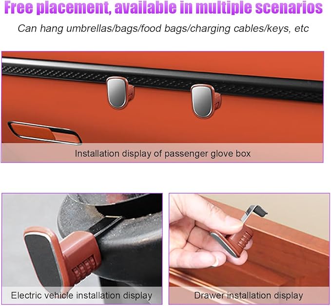 Car Co-Pilot Glovebox Hook, 2 PCS Vehicle Passenger Glove Box Hanging Storage Rack, Automotive Glovebox Organizer Holder Hanger Accessories, Universal for SUV, Sedan, Truck (Orange)