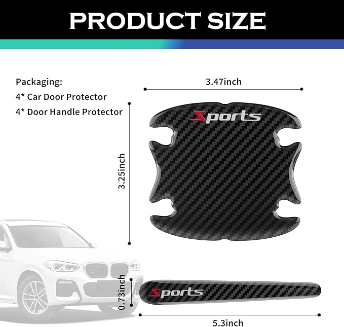 8PCS Car Door Handle Protector,Carbon Fiber Car Door Handle Scratch Protector,Universal Doors Cup Protectors Automotive Exterior Accessories Fit for Most Cars SUVs