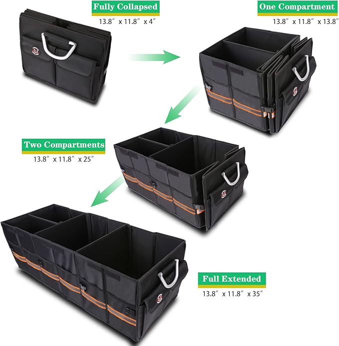 LI LIBZAKI Trunk Organizer Cargo Organizer Trunk Storage Waterproof Collapsible Durable Multi Compartments-((Oversize,Black)