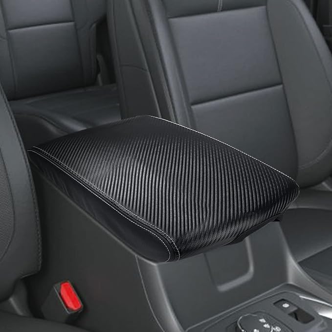 INTGET Center Console Armrest Cover for Chevy Traverse Accessories 2018-2023 2019 2020 2021 2022 Leather Middle Console Lid Pad Protector Elbow Arm Rest Covering Car (Black with Carbon Fiber Texture)