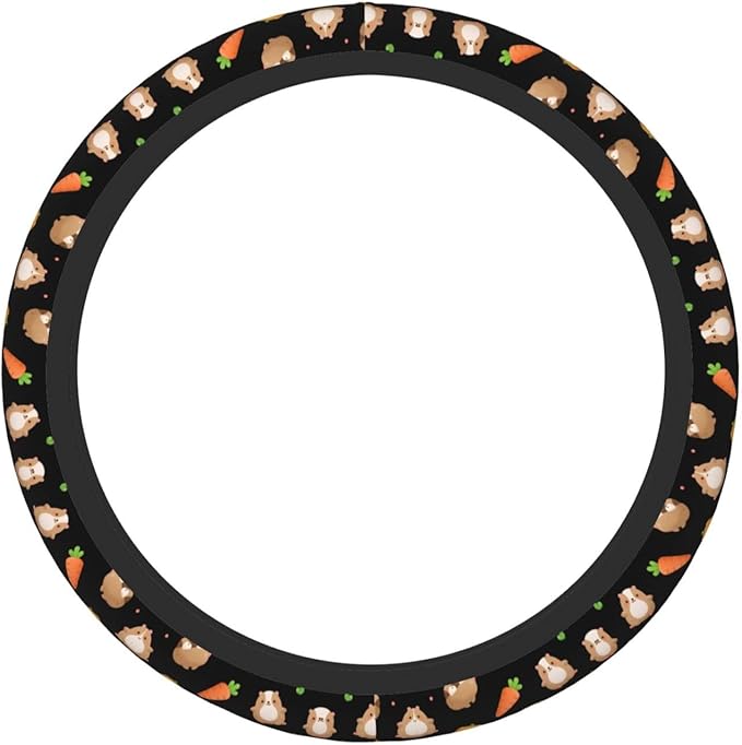 Guinea Pig and Carrots Neoprene Steering Wheel Covers Women Men Car Accessories, Universal 15 Inch Fit Auto, Suvs, Truck