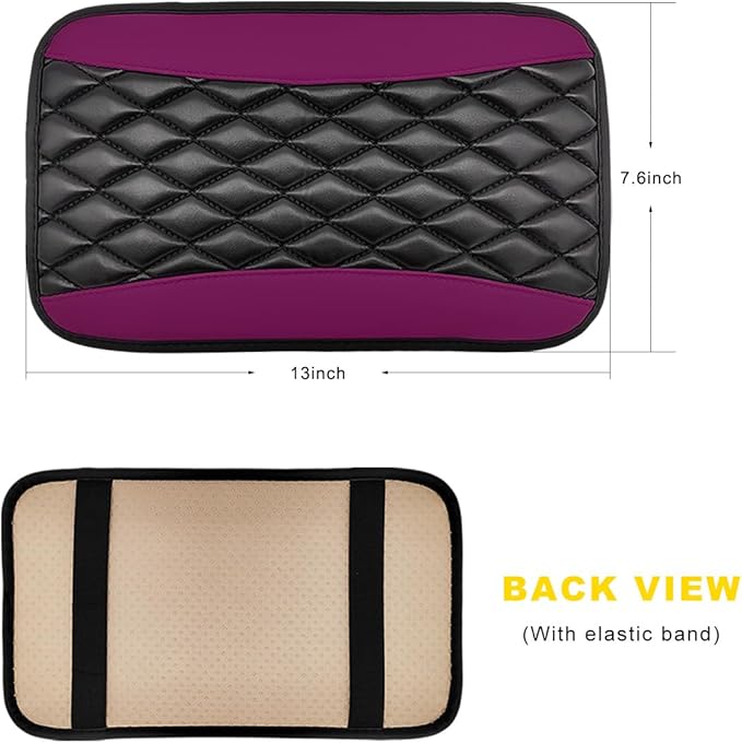 Car Center Console Cushion Pad, 12.6"×7.5" Waterproof Leather Armrest Seat Box Cover Protector, Soft Comfortable Anti-Scratch Arm Rest Console Pad for Most Cars Trucks SUVs (Purple)