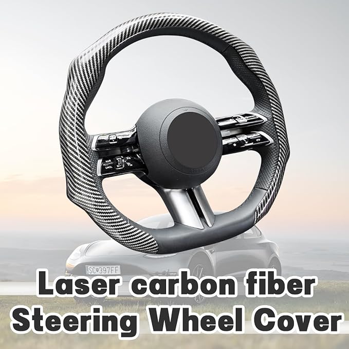 Carbon Fiber Car Steering Wheel Cover, Leather Non-Slip Vehicle Steering Wheel Cover for 14.5-15 Inch, Comfortable Auto Interior Protector Decoration Accessories, Universal Fit(Silver)