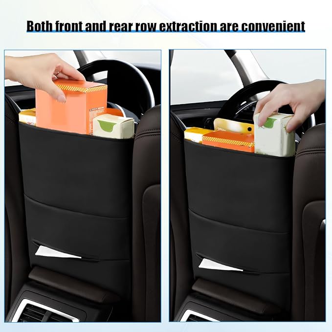 Car Handbag Holder Between Seats, Leather Large Capacity Vehicle Front Seat Purse Organizer Pocket, Automotive Consoles Storage Barrier of Pet Kids, Universal for SUV RV Truck (Black)