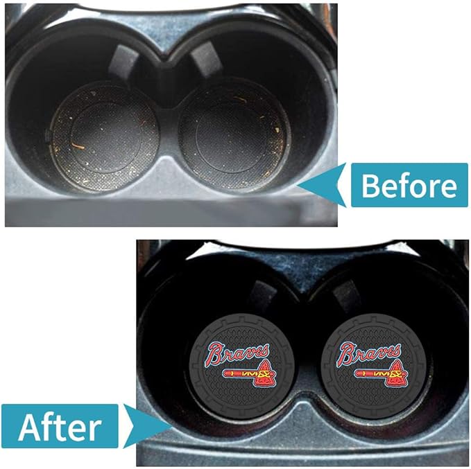 Silicone Braves Car Cup Holder Coasters,Baseball Fans Car Coasters for Atlanta Braves Fans, Non-Slip Universal Fit Cup Holder Insert