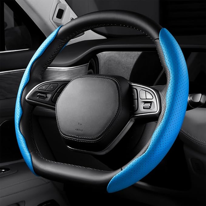 LoyaForba Car Steering Wheel Cover, Universal 15 Inch Leather Segmented Auto Steering Wheel Protector, Anti-Slip and Soft Breathable, Car Interior Accessories for Most Vehicle, SUV, Truck (Blue)