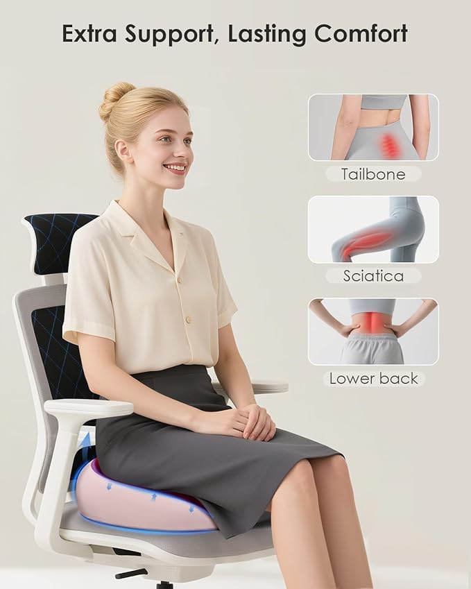 FLORICH Large Car Seat Cushion for Long Sitting, Ergonomic Memory Foam Driving Seat Cushion for Back & Sciatica Pain Relief, Non-Slip Washable Seat Cushion for Car, Driver, Office-Pink