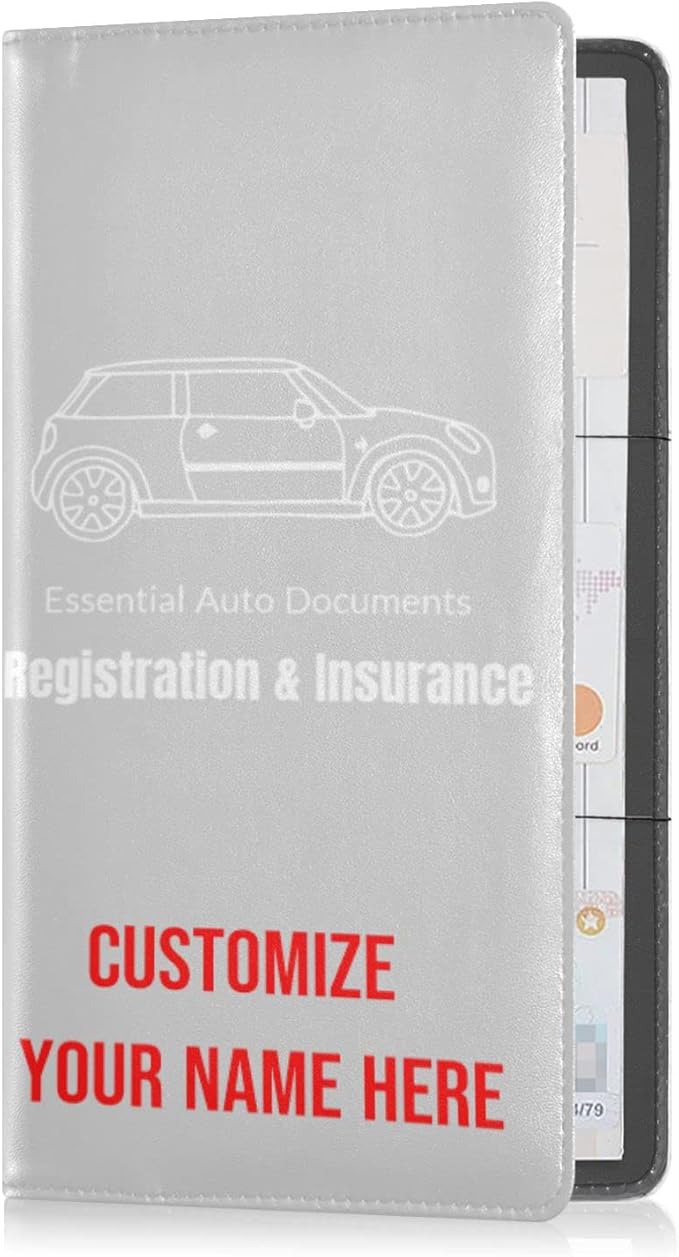 Caihoyu Custom Car Registration and Insurance Card Holder Personalized Leather Glove Box Organize Men Women Wallet Accessories Case for Cards, Essential Document Driver License Light Grey