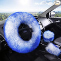 15inches Universal Leather Car Steering Wheel Cover Car Accessories Colorful Fuzzy Steering Wheel Cover Gear Shift Cover Handbrake Cover (Blue)