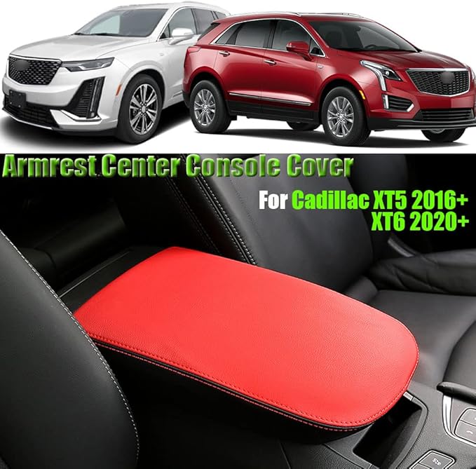 BOYOUS Car Armrest Cover Waterproof Center Console Pad Covers Scratch Resistance Leather Protector Interior Decoration Accessories Fit for Cadillac XT5 2016-2025 XT6 2020-2025（Red+Black）
