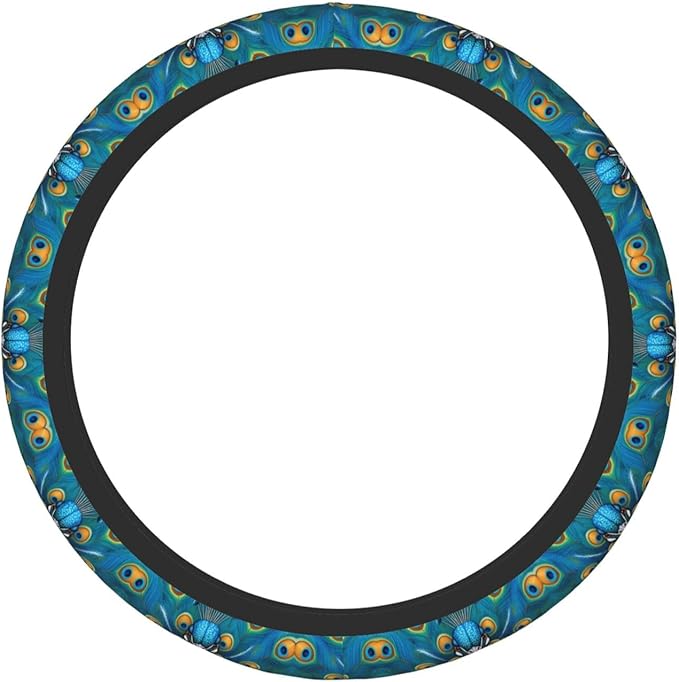 Peacock Feather Painting Universal Fit Steering Wheel Cover for Car, Truck, and SUV, Durable Steering Wheel Protection