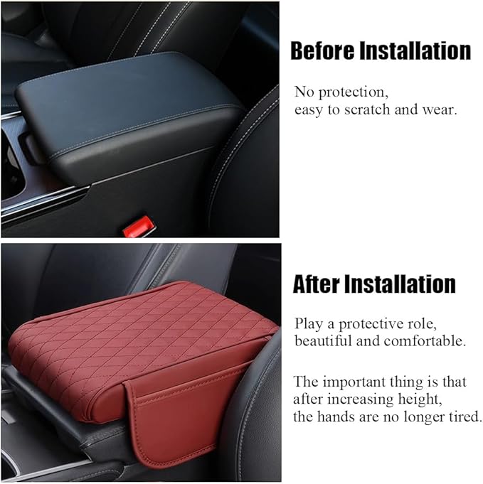 Car Center Console Armrest Cover, Leather Car Center Console Cover Cushion with 2 Storage Bags, Universal Center Console Pad Thickened Memory Foam Car Armrest Lids Storage Box (Red)