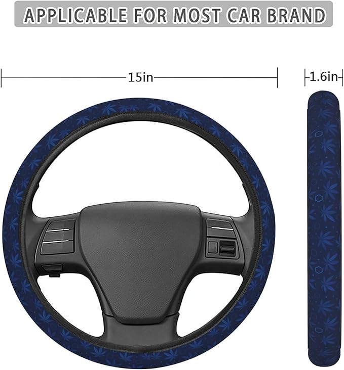 FeHuew Vintage Blue Leaf Geometric Steering Wheel Cover for Women, Girls 15 inch Universal Auto Car Anti Slip Wrap Steering Wheel Covers Fit for Vehicles, Truck, SUV