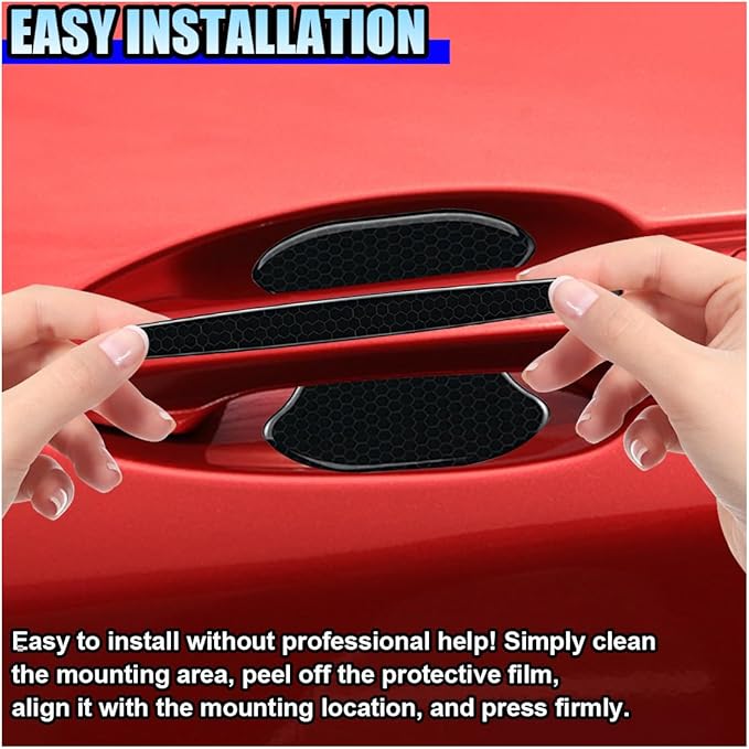 8PCS Car Door Handle Bowl Sticker, Reflective Anti-Scratch Auto Door Handle Cup Protector, Self-Adhesive Door Side Handle Paint Protective Film, Universal Vehicle Decoration Accessory (Black)