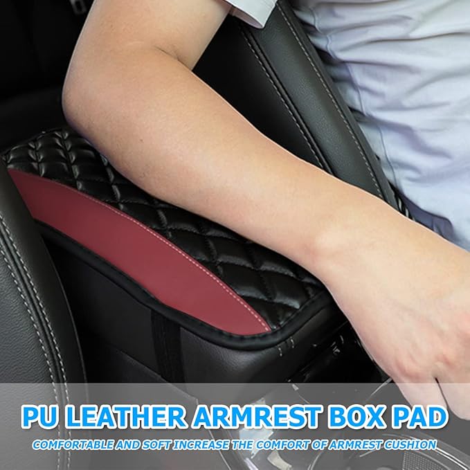 Moly Magnolia Car Center Console Cushion Pad, Universal Leather Waterproof Armrest Seat Box Cover Protector,Comfortable Car Decor Accessories Fit for Most Cars, Vehicles, SUVs (Wine Red)
