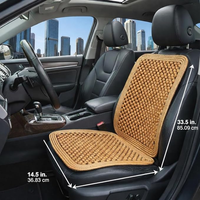 VaygWay Wood Beaded Comfort Seat Cushion Seat Cover – Wooden Beaded Car Seat Cover – Natural Wood Double Strung Beads – Massage Comfort Car Chair Cushion– Universal SUV Auto Office Home