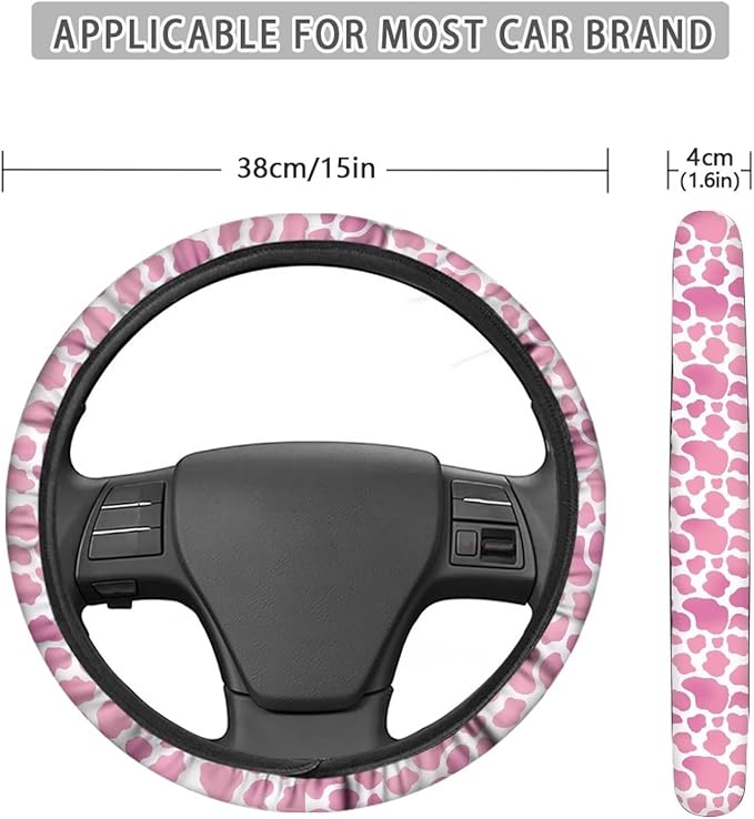 Universal Non-Slip Steering Wheel Cover, 15-inch Polyester Material Driving Accessories, Adjustable for Car and Truck(Pearl Powder Spots)
