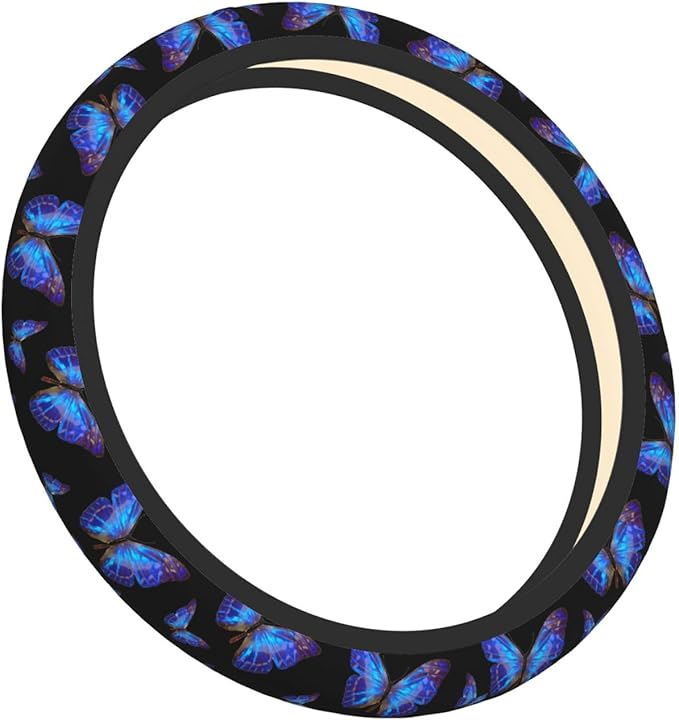 Blue Butterfly Neoprene Steering Wheel Cover Anti-Slip Elastic Steering Wheel Protector 15in Universal Car Accessories Fit Cars, SUVs, Auto