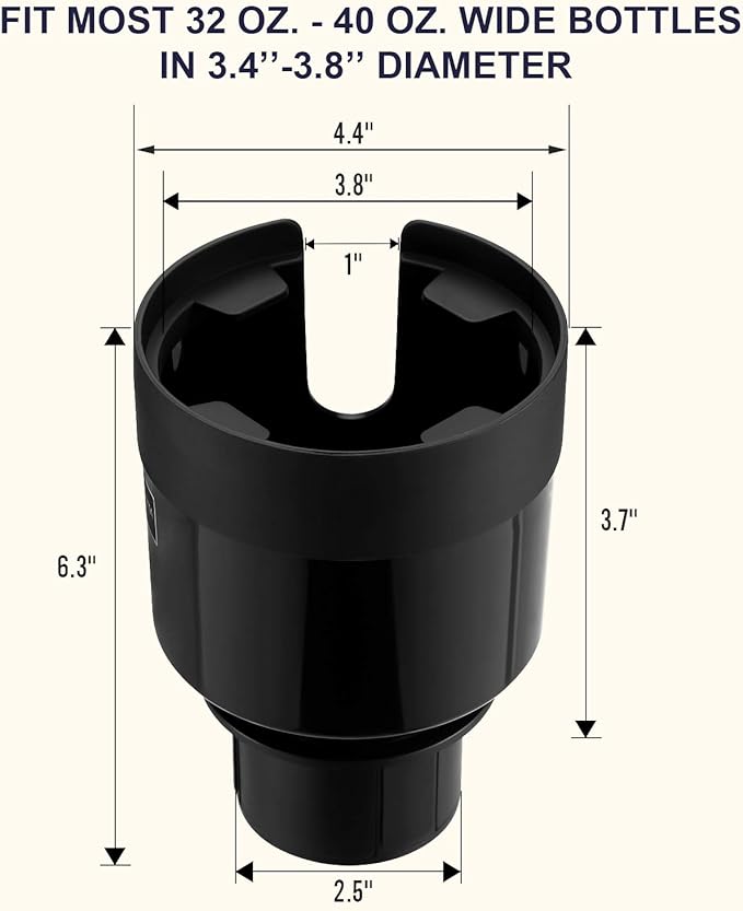 Seven Sparta 2 Pack Car Cup Holder Expander with Adjustable Base, Compatible with Hydro Flasks 32/40 Ounce, Compatible with Yeti Ramblers 20/26/30 Ounce, Other Bottles in 3.4"-3.8" (Black)