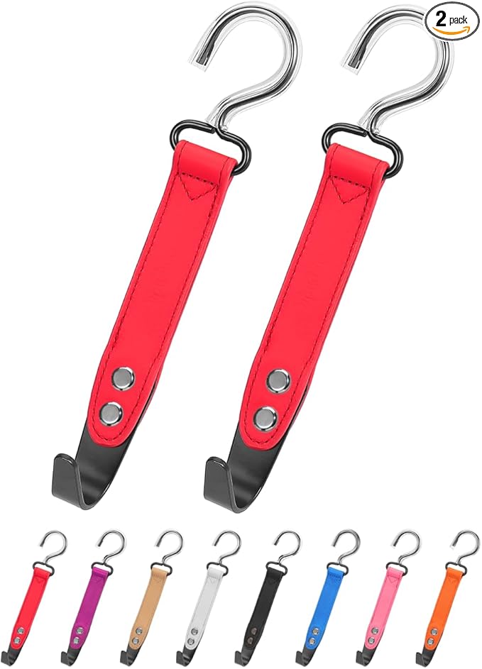 2 Pack Car Hook Holder Leather Headrest Hooks for Purses and Bags,SUS304 Car Hook(Red)