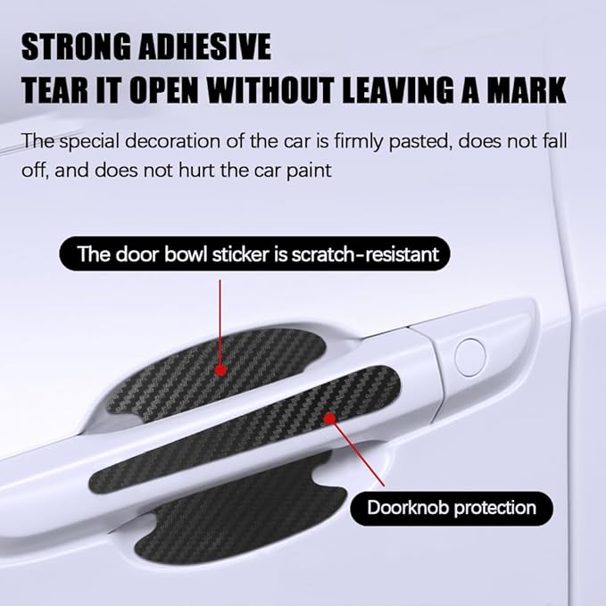 8PCS Car Door Handle Scratch Protectors, Carbon Fiber Car Door Handle Bowl Sticker, Universal Door Handle Protective Film for Most Cars (Black)