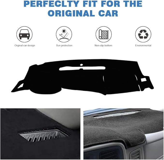 Dashboard Cover Compatible with 2007-2013 Chevy Silverado GMC Sierra with Two Glove Boxes Dash Cover Mat Black Premium Carpet