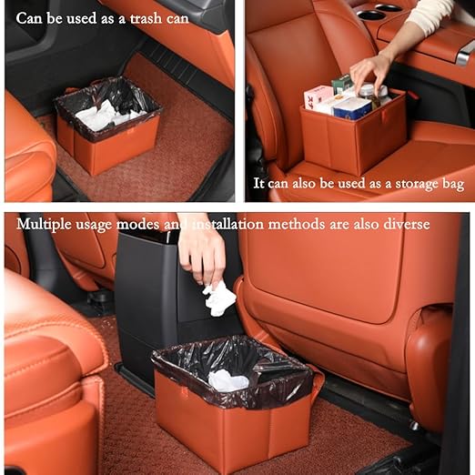 AOWIS Car Trash Can, Leak-Proof Waterproof Trash Bin Collapsible Portable Auto Garbage Bag Large Capacity Trashcan Storage Bag Multipurpose Car Organizer Hanging (Brown)