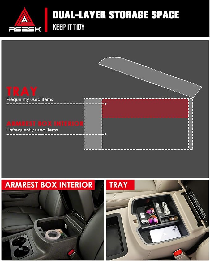 For 2007-2014 Full Console w/Bucket Seats Chevrolet Avalanche&Tahoe&Silverado 1500 2500HD 3500HD&Suburban/Sierra 1500 2500HD 3500HD&Yukon Center Console Organizer Tray ABS Materials