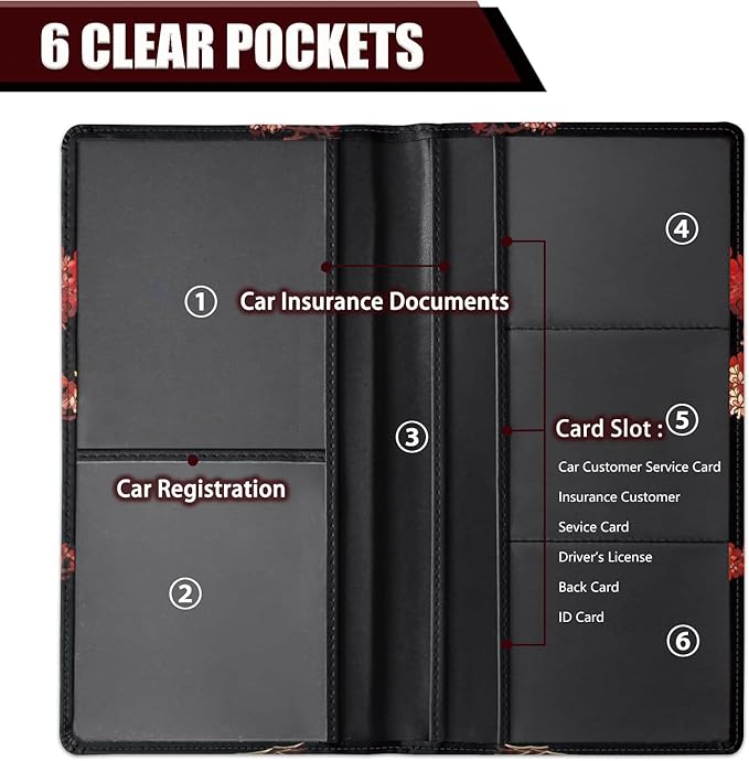 Car Registration and Insurance Holder, PU Leather Auto Document Holder for Men&Women, Vehicle Glove Box Compartment Organizer with Magnetic Shut for Driver's License, Sakura Nine Tailed Fox Animals