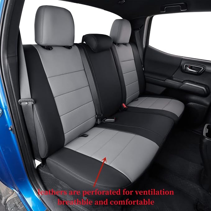 coverdream 2nd Gen Tacoma Seat Covers Custom Fit for 2012-2015 Toyota Tacoma Double Cab/Crew Cab(TRD Sport Seats),Fully Covered Faux Leather Seat Protector-Full Set(Black/Gray)