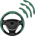 3PCS Car Steering Wheel Cover, Nappa Leather Breathable Non-Slip Segmented Steering Wheel Protector, Snap-on Auto Interior Decoration Accessories, Universal Fit (Green)