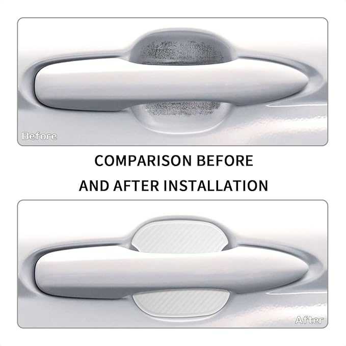 TANGSEN 4Pcs Universal 3D Carbon Fiber Texture Automotive Door Cup Handle Recess Paint Protector Cover Scratch Non-Marking Silicone Personalize Pad Sticker (White, M)