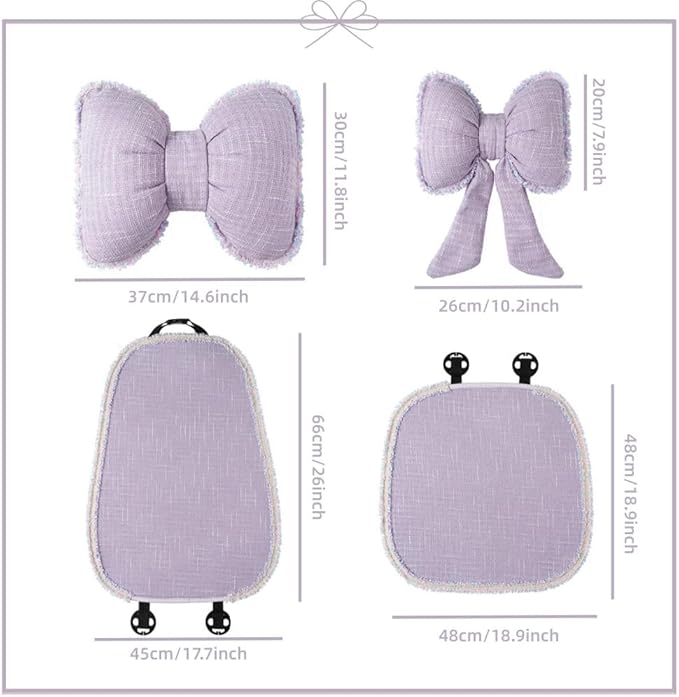 Cute Car Seat Cover for Women Include Butterfly Bow Headrest Pillow Lumbar Support Pillow and Car Front Seat Cushion and Back Cushion for Most Vehicles