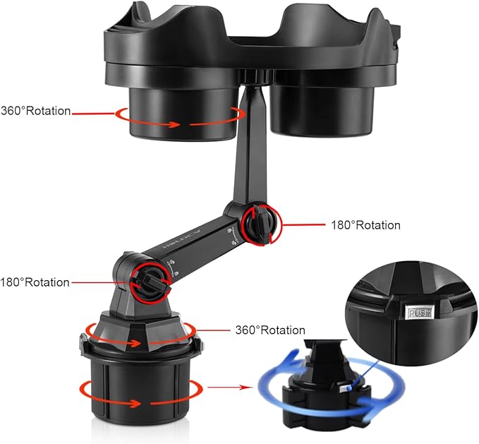 HOLDCY Cup Holder Expander for Car, 360 Degrees Rotate Adjustable 6.3 inches Surface Car Tray Table and Drink Holders with 3 Coaster, Car Cup Holder Tray Apply to All Auto Models