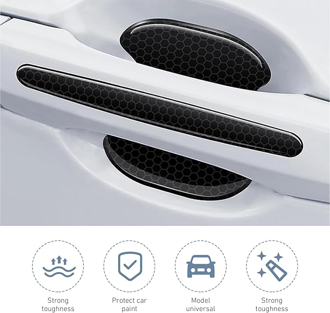 Cuymoap 8 PCS Car Door Bowl and Handle Protectors, Anti-scratch Waterproof Paint Protective Film, Thickened Tight Fit Decoration Trim, Universal Self-adhesive Exterior Accessory for Car (Black)