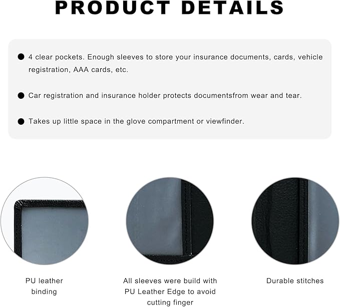 Car Registration and Insurance Holder, Waterproof Auto Glove Box Document Organizer with Magnetic Closure, Leather Car Document Wallet Case for ID Cards Driver License Paperwork (Black)