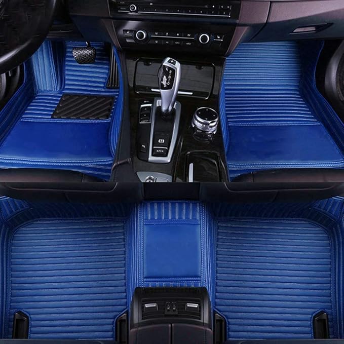 Custom Waterproof Leather Car Floor Mats Fit for Most Car SUV Truck & Sportscar All Weather Protection Vehicles (Blue Stripe)