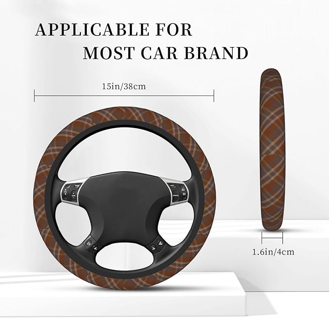 Thickened Elastic Steering Wheel Cover, Autumn Fall Classic Vintage Plaid Ultra, Soft, Breathable, Fit for Cars, SUVs, Trucks, Stylish Comfortable Grip