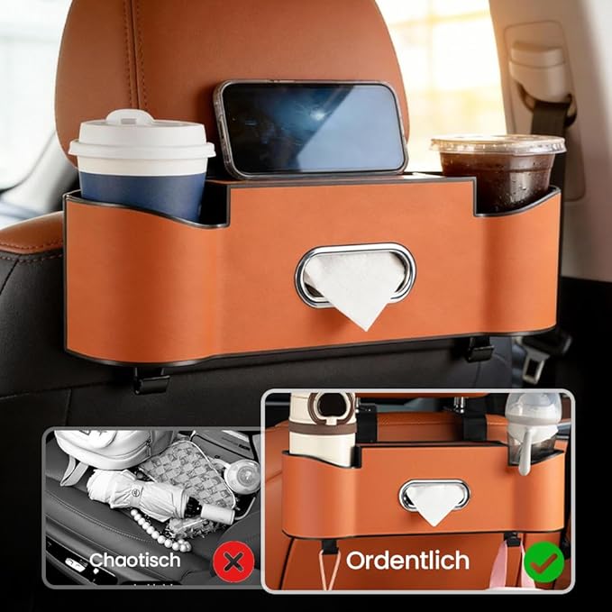 3-in-1 Car Backseat Organizer, Upgrade Seat Back Storage Box with Cup Holder & Hooks, Holds Phones Snacks Drinks Handbags for Tidy Car (Red)