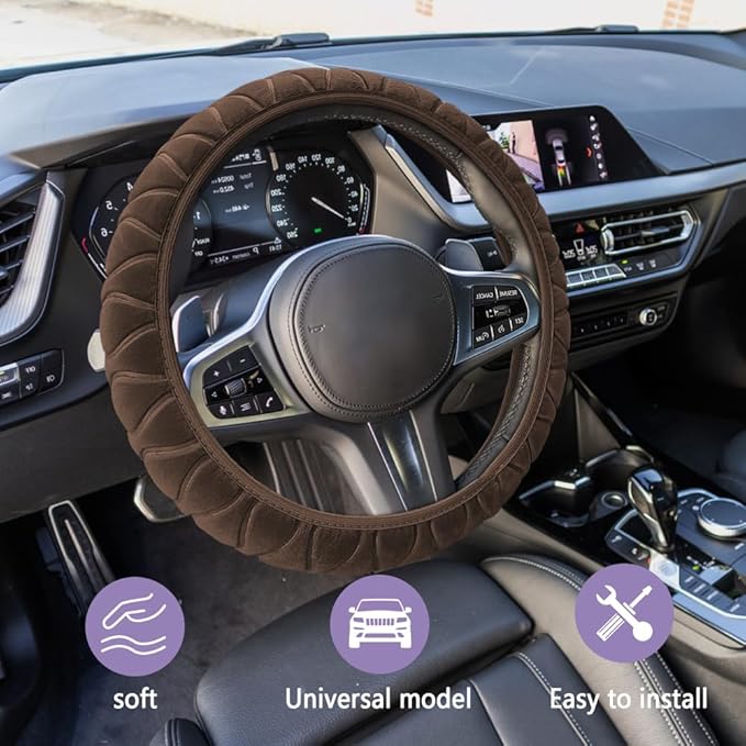 Car Steering Wheel Cover, Universal Anti-Slip Auto Steering Wheel, Fluffy Steering Wheel Cover, Soft Plush Auto Interior Accessories Fit Vehicles, Sedans, SUVs, Vans, Trucks