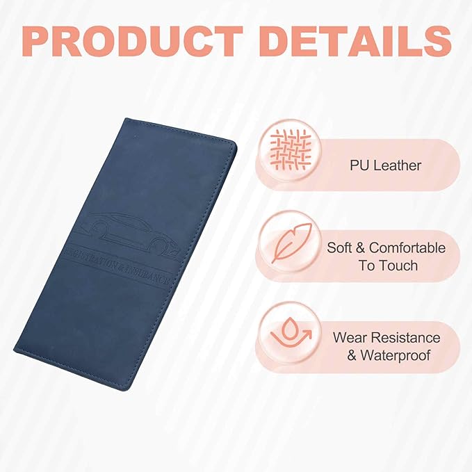 HARFINGTON Car Registration and Insurance Holder 9.65" x 4.92" PU Leather Vehicle Glove Box Organizer Storage Accessories Men Women Car ID Holder for License ID Card Bank Card, Dark Blue