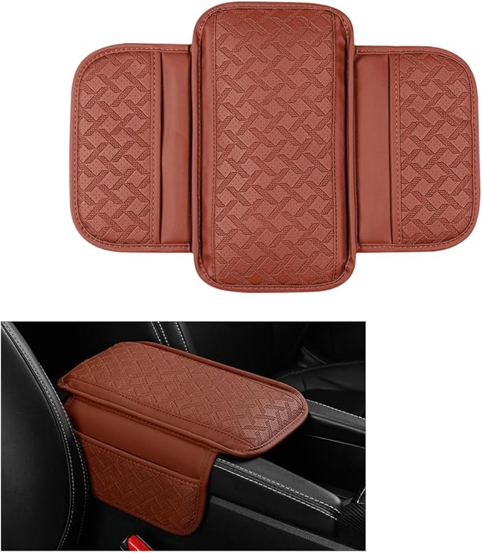 Car Center Console Cover, Microfiber Leather Vehicle Armrest Protector Cushion with 2 Storage Bags, Auto Middle Console Armrest Seat Box Pad Accessories, Universal for Most Cars (Orange)
