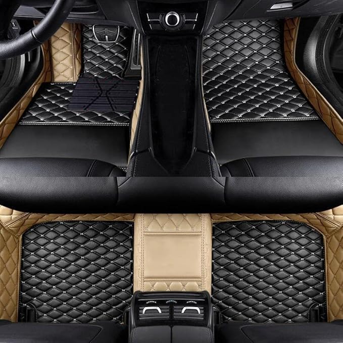 Custom Fit Car Floor Mats by SARAHS - Waterproof PU Leather Full Coverage for Most Cars, SUVs, and Trucks - Automotive Liners to Protect Vehicle Interior Floor Accessories (Black Beige 2)